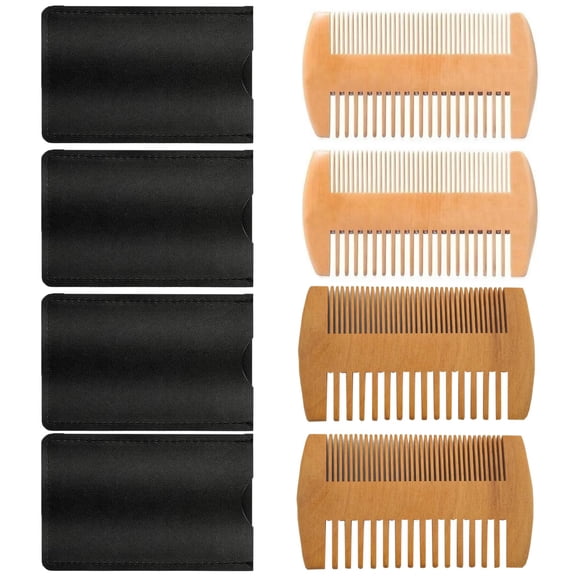 Pocket Comb Zilotusnte, barba y bigote de madera de doble cara, 4 unidades