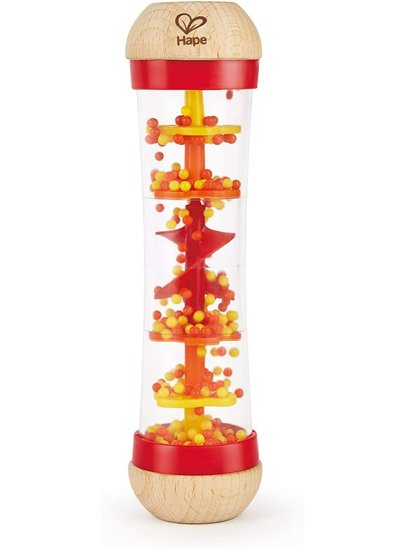 Hape Beaded Raindrops Rainmaker Toddler Musical Toy in Red