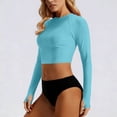thumbnail image 4 of QIYAGBSA Swimsuit for Women 2 Piece Long Sleeve Rash Guard Cropped Top Bathing Suit with Thumbholes (Light Blue L), 4 of 6