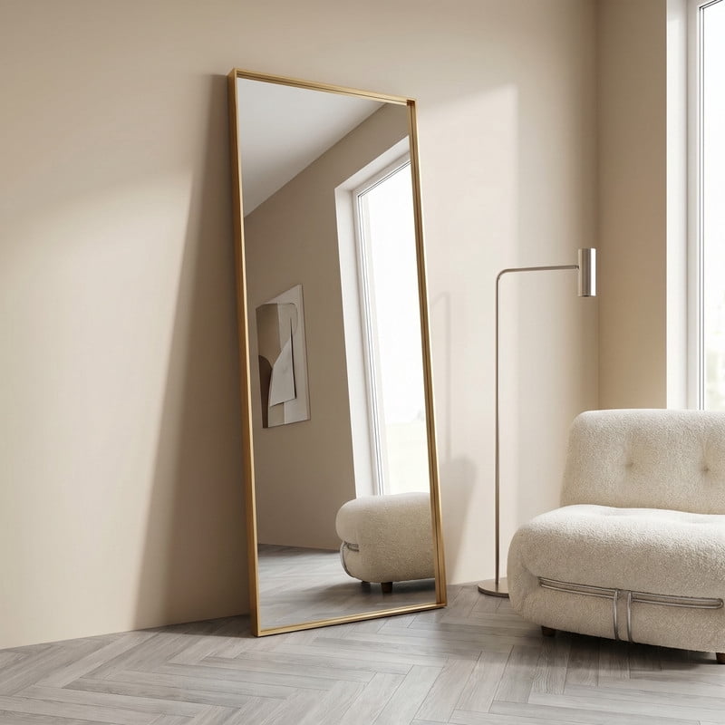 Easy4Home 21"x64" Rectangle Full Length Dressing Mirror Floor Standing Mirror Wall Mounted with Deep Frame,Gold