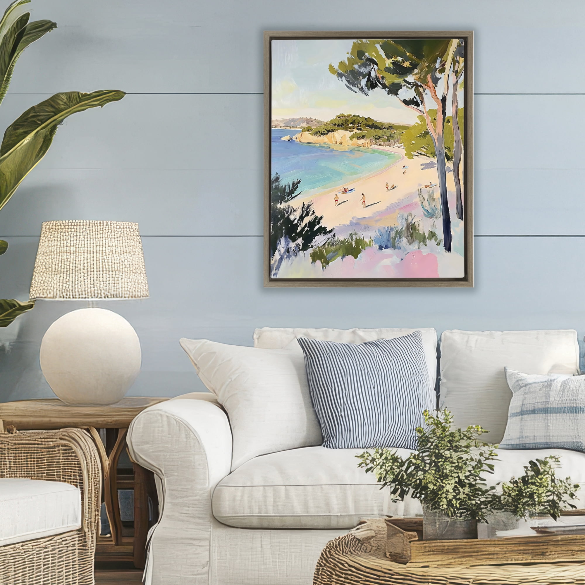 Stupell Industries Amalfi Coast Beach Escape Brown Framed Floater Canvas Wall Art, design by The Prints Vibe