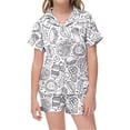 thumbnail image 1 of Ensemble de Pyjama à Manches Courtes Imprimé pour Filles avec Col à Revers et Shorts Confortables avec Boutons Mignons pour la Maison, 1 of 6