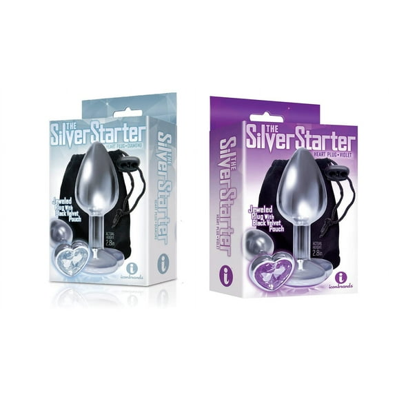 Sexy, Kinky Gift Set Bundle of The Silver Starter, Bejeweled Heart Stainless Steel Plug, Diamond and Icon Brands The Silver Starter, Bejeweled Heart Stainless Steel Plug, Violet