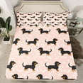 thumbnail image 2 of Manfei Pink Brown Dachshund Twin Sheet Sets for Teens, Kawaii Pet Dog Lover Twin Fitted Sheet, Cartoon Animal Flat Sheet, Microfiber Bedroom Decor, 3 Pieces, 2 of 7