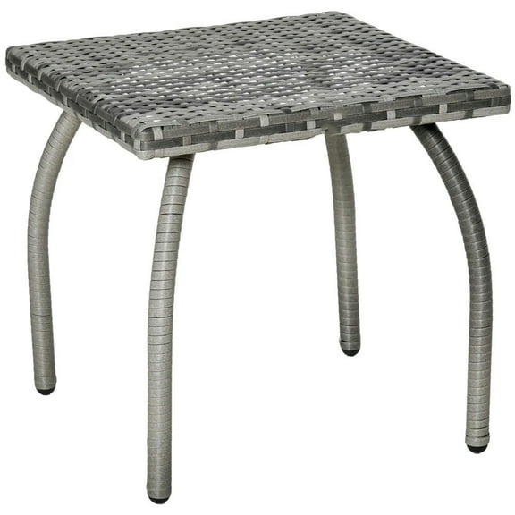 Spaco Outdoor PE Wicker Side Table, Small Square Rattan End Table, All-Weather Material Coffee Table for Outdoor as Garden, Patio, Balcony, Backyard, Grey