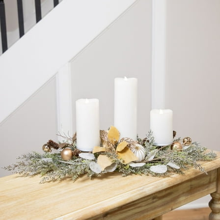 Northlight Glittered Poinsettia and Ornaments Christmas Pillar Candle Holder - 24"