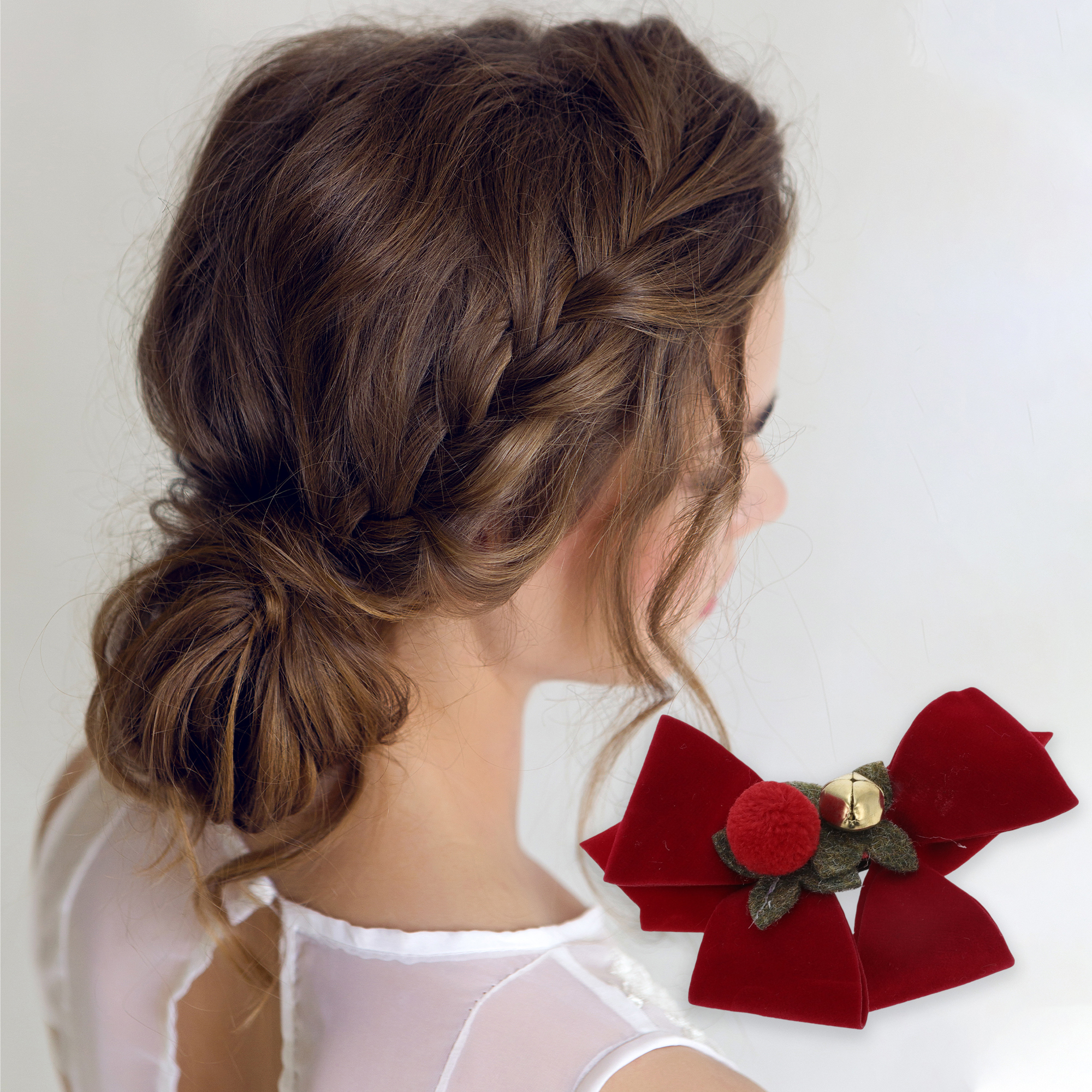 NOMADIC NOOK Christmas Hair Clips Sable Bow Red White 4 Pcs