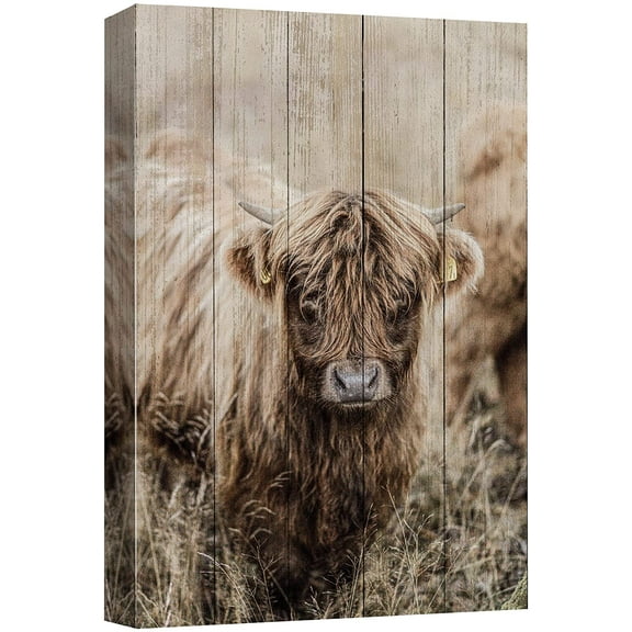 wall26 Canvas Print Wall Art Retro Wood Panel Farmhouse Country Cow Nature Animals Digital Art Realism Decorative Farmhouse Zen Rustic Multicolor Wildlife for Living Room, Bedroom, Office - 24"x