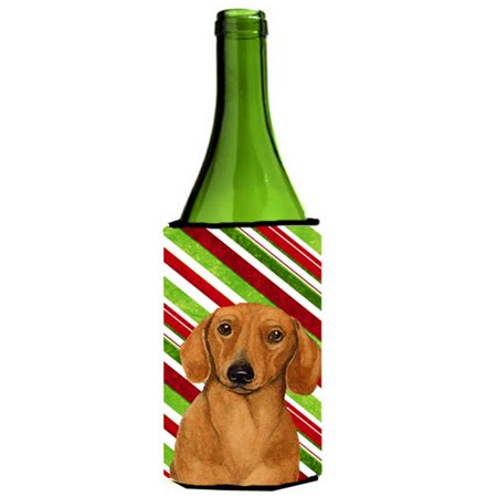 

Dachshund Candy Cane Holiday Christmas Wine bottle sleeve Hugger - 24 oz.