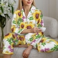 thumbnail image 6 of Yiaed Sunflowers Print Pajamas Women's Long Sleeve Sleepwear Soft Button Down Loungewear Pjs Lounge Set Nightwear Womens Pajama Pants-Small, 6 of 7