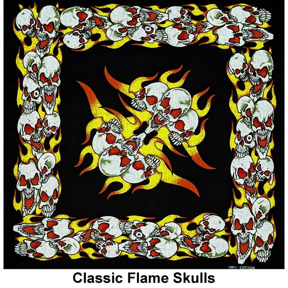 Classic Flame Skulls Design Print Cotton Bandana (22 inches x 22 inches)