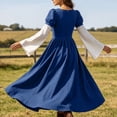 thumbnail image 4 of Dpjklzsn Women's Renaissance Lace Up Maxi Dress with Square Neck, Layered Bell Sleeves and Corset Waist, 4 of 9