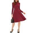 thumbnail image 2 of INSPIRE CHIC Women's Wear to Work Tie Neck Knit Long Sleeve Midi Dress XS Red, 2 of 6