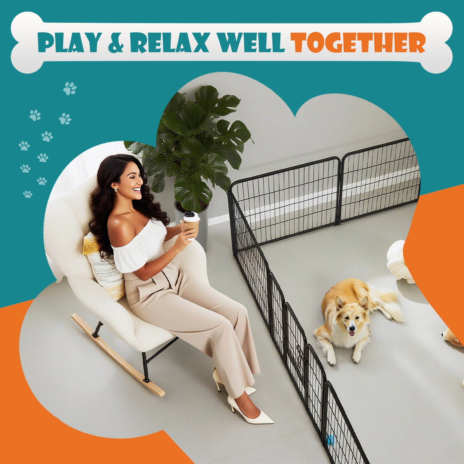 CONCETTA 24-Inch Dog Playpen with Secure Locking Door - Foldable 8-Panel Metal Exercise Pen for Puppies, Small Animals - Portable, Space-Saving Indoor/Outdoor Pet Enclosure