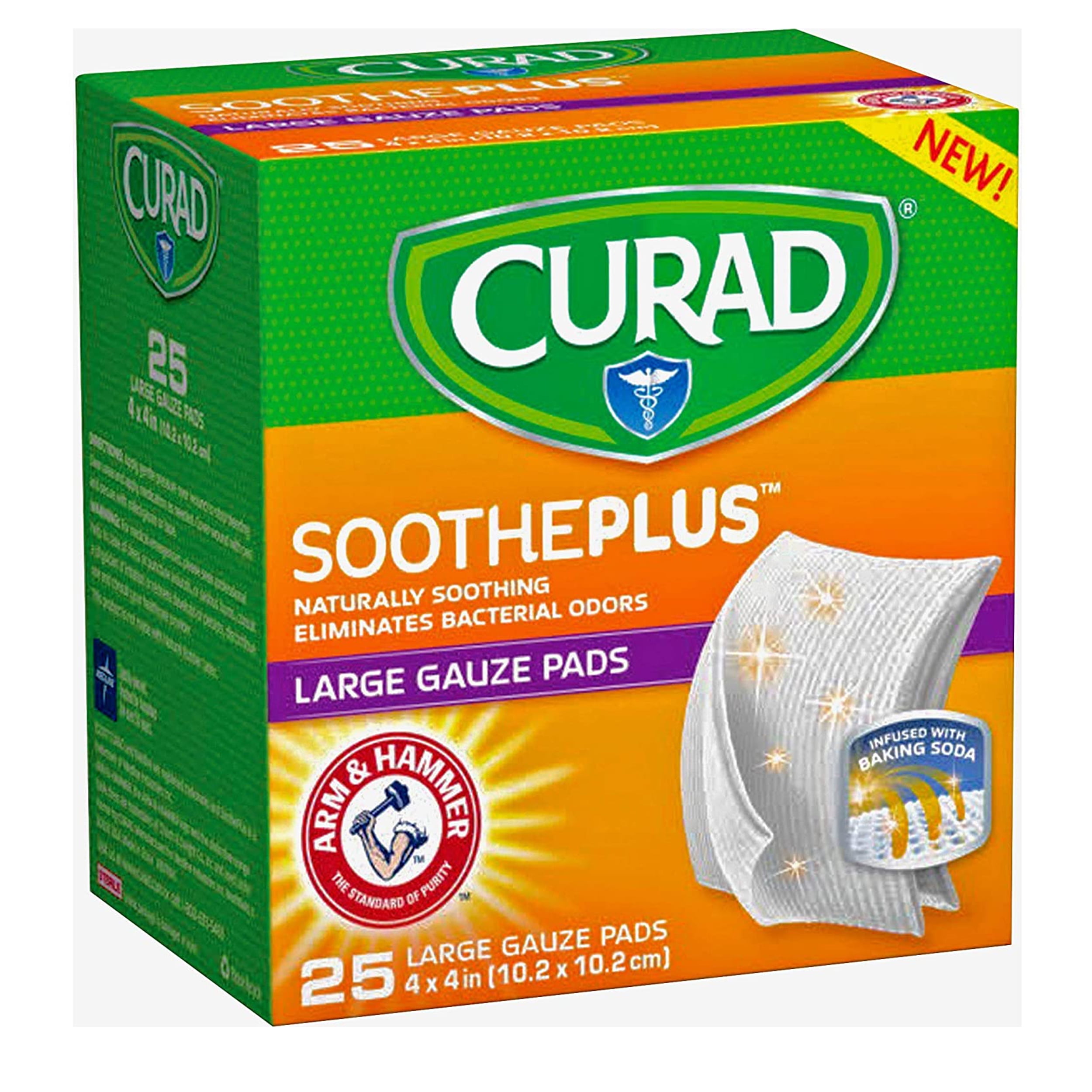 Curad SoothePlus Large Gauze Pads Eliminate Odor Bacteria, 25ct, 4-Pack