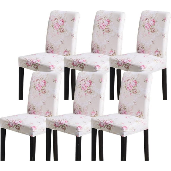 Dining Room Chair Covers Set of 6, Stretch Soft Spandex Removable Washable Chair Slipcovers for Dining Room,Hotel,Ceremony (Pink Rose, 6 Pack)