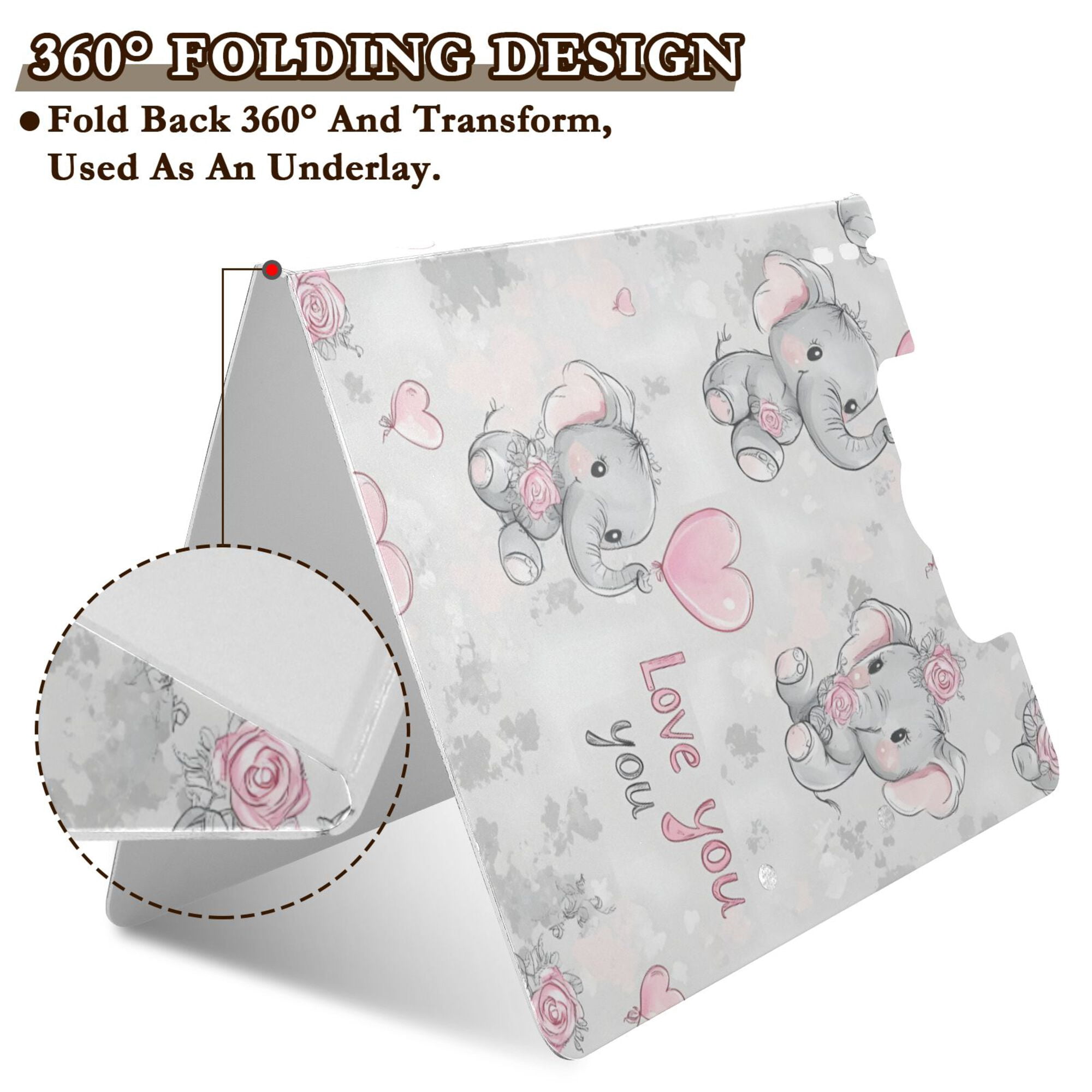 FORMRS A4 Clipboard Folder with Pen Holder Horizontal Foldable School Office Binder, Cartoon Elephant