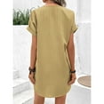 thumbnail image 6 of NXMZXB Summer Dresses for Women 2025 Casual Button V Neck Roll up Short Sleeve Tunics Beach Sundress Trendy A Line Ribbed Mini Work T Shirt Dress Khaki L, 6 of 10