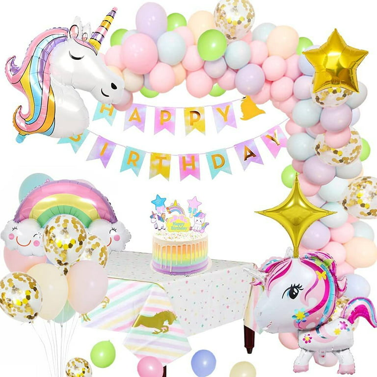 Pastel Rainbow Unicorn Balloon Arch Kit, Macaron Balloons,Unicorn  Balloons,Happy Birthday Banner,Unicorn Birthday Party Decorations for Girls  