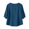 thumbnail image 4 of Wutalume Women's 3/4 Sleeve Button Down Top - Casual Cotton Blouse with Front Button Closure, 3/4 Sleeve Blouses for Women, Womens Summer Tops Lightweight,Navy 2XL, 4 of 8