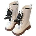 thumbnail image 4 of Zshosam Girls Knee High Boots Girls Tall Combat Boots Lace Up Knee High Boots Mid Calf Leather Side Zipper Punk Non Slip Shoes Fashion Waterproof Non Slip Shoes for Kids Size 2,(White Big Kids 2), 4 of 9