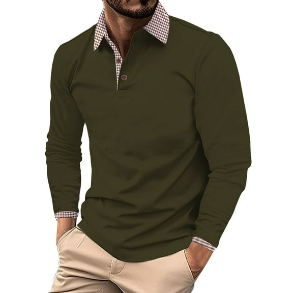 SNOWSONG Mens Long Sleeve Shirt Men's Fashion Spring & Autumn Casual Buttoned Long Sleeve Polo Shirt Tops, Polo Shirts for Men, Mens Tops, Button Down Shirt 1PC Shirt Army Green L