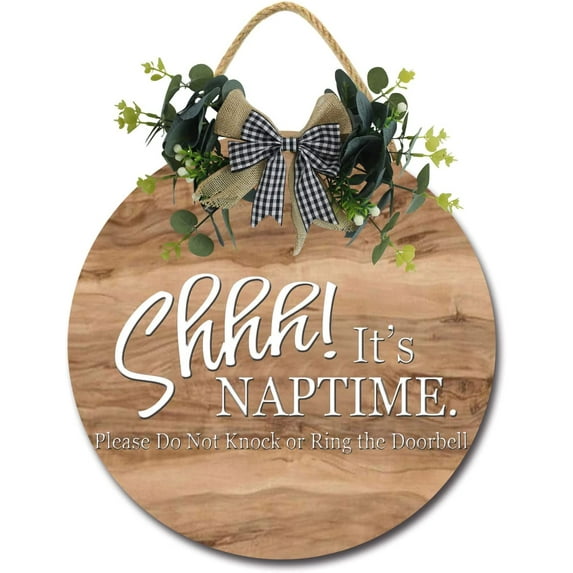 Eveokoki 11" Shhh Its Nap Time Please Do Not Knock or Ring the Door Bell Round Wooden Door Hanger,Nursery,Front Door,Door Knob Decor,Living Room Sign, Wall Decor, Hanging Wood Sign