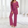 thumbnail image 5 of UAMVSH 3 Piece Ribbed Lounge Sets for Women Knitted Long Sleeve Cardigan Cropped Tank Top and Wide Leg Pants Fall Winter Sets(X-LargeHot Pink), 5 of 7