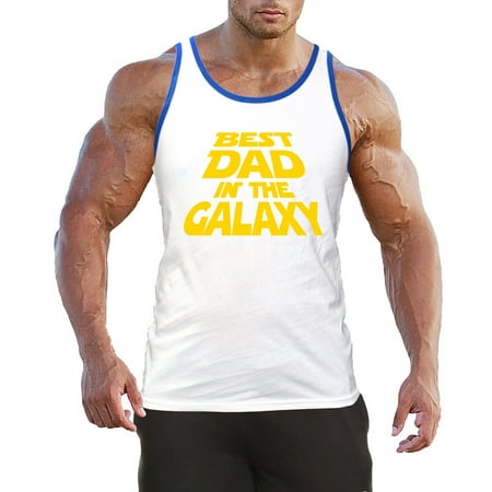 Men's Best Dad In The Galaxy C3 Blue Trim White Tank Top Large