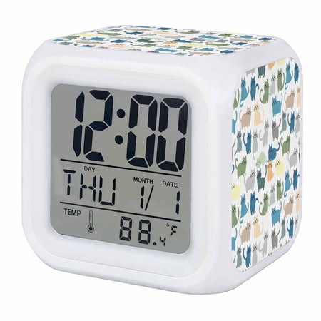 Cute Cats Animals Digital Alarm Clock for Bedrooms, Smart LED Alarm Clock with 7 Color Changing