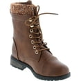 thumbnail image 7 of Link Mango-31 Kids Round Toe Military Lace Up Knit Ankle Cuff Low Heel Combat Boots, Tan, 12, 7 of 7
