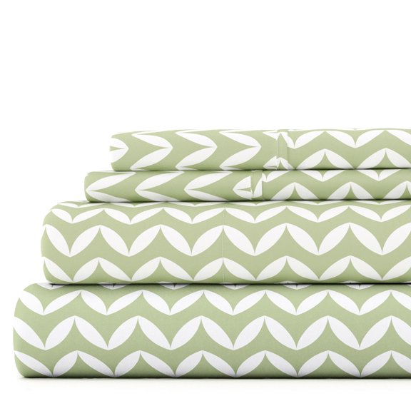 Noble Linens 4 Piece Pattern Microfiber Bed Sheets Set, Sage Puffed Chevron, King