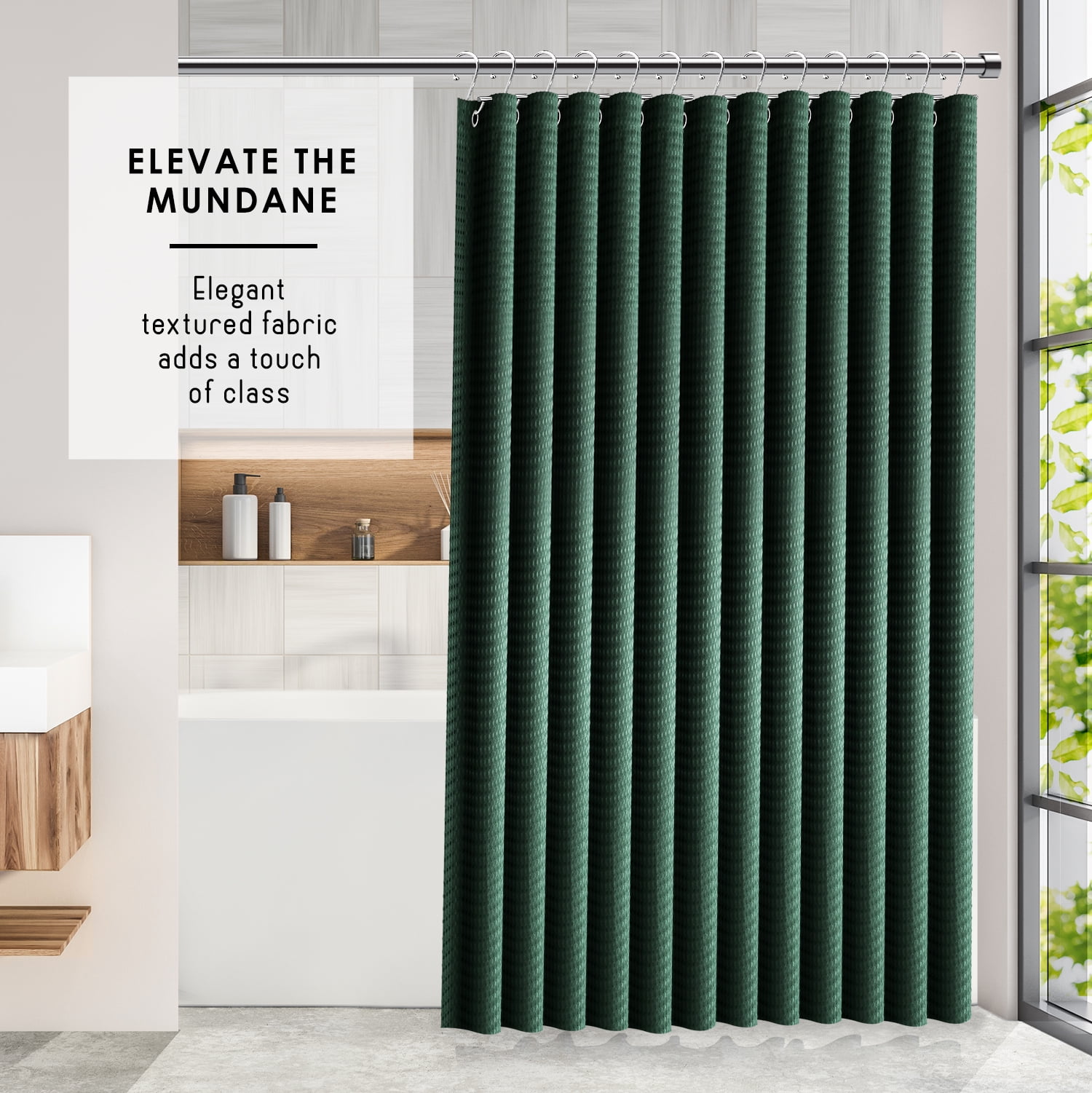 (2 pack) LammaLoe Hunter Green Shower Curtain, Waffle Weave Heavy Duty Fabric Shower Curtain, 72” x 72" Hotel Luxury 256 GSM Bathroom Curtains