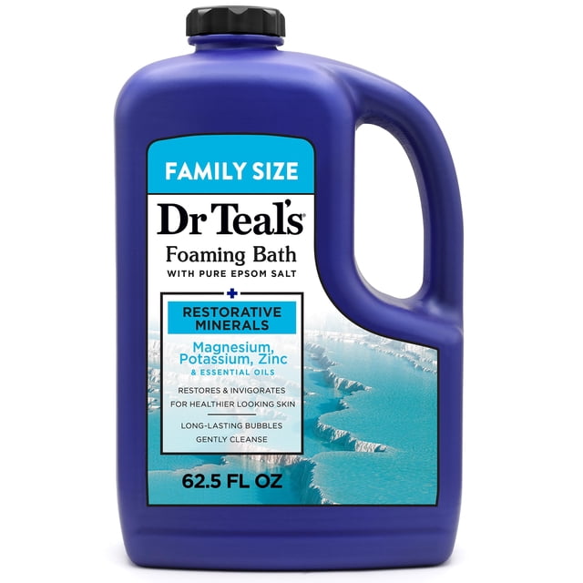 Baño espumoso Dr. Teal con sal pura de Epsom, minerales restauradores con magnesio, potasio, zinc y aceites esenciales, 62.5 fl oz