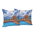 thumbnail image 6 of Ambesonne Summer Throw Pillow Cover 2 Pack, Vacation Resort Ocean, 18", Pale Brown Blue White, 6 of 6