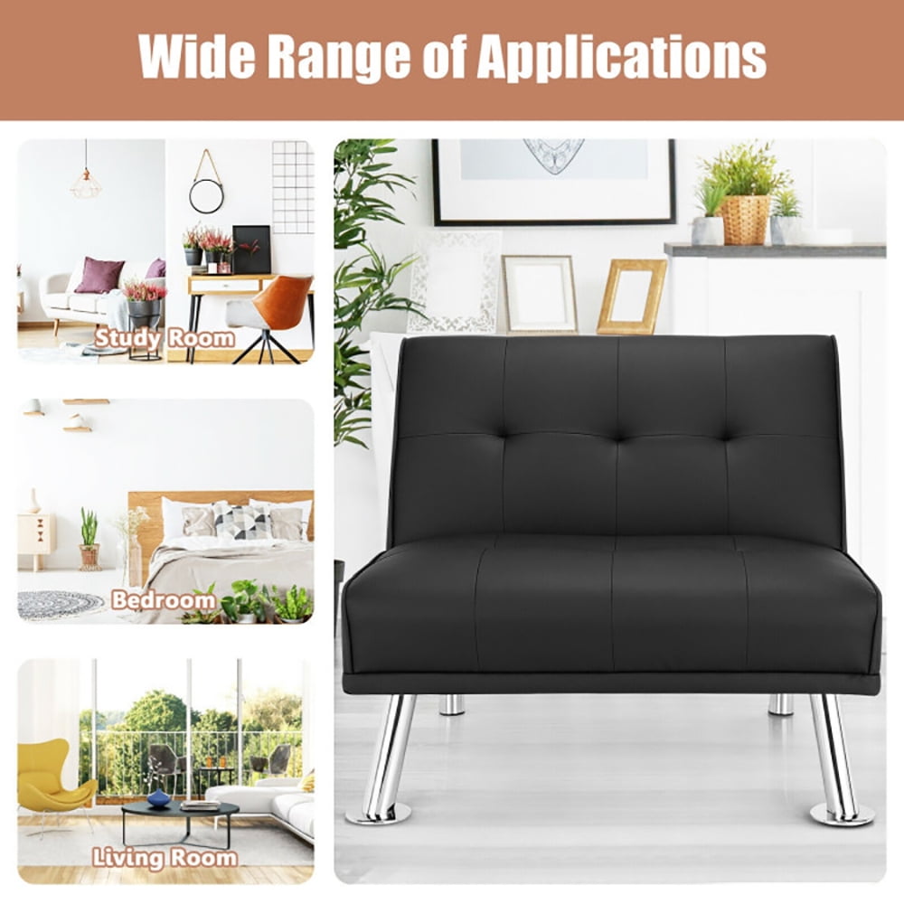 Finihen Folding PU Leather Sofa Couch, Leather Couch, Folding PU Leather Single Sofa with Metal Legs and Adjustable Backrest, for Living Room, Bedroom, Black Finihen Folding PU Leather Sofa Couch, Leather Couch, Folding PU Leather Single Sofa with Metal Legs and Adjustable Backrest, for Living Room, Bedroom, Black