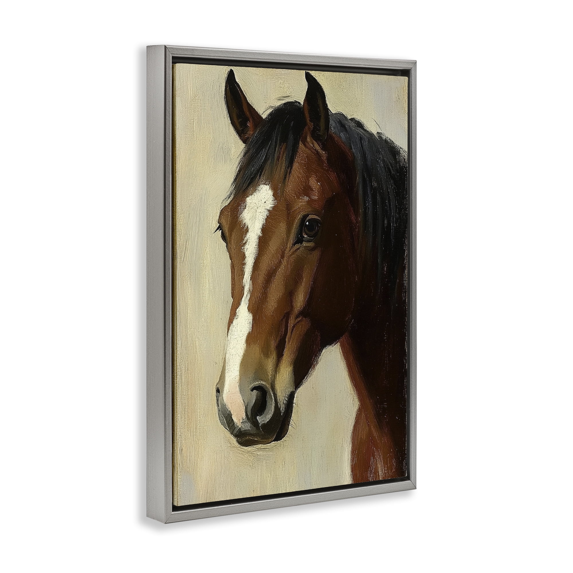 Stupell Industries Beautiful Brown Horse Portrait Gray Framed Floater Canvas Wall Art, design by Petal Prints Design