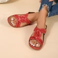 thumbnail image 3 of Orthopedic Sandals for Women Hollow out Embroidery Strap Slides Comfortable Arch Support Slippers Thick Soft Sole Slip on Beach Shoes Red Size 8.5, 3 of 8