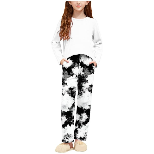 Conjuntos de blusas y camisas de cuello redondo y manga larga con estampado para niños, top de manga larga con cuello redondo, pantalones con cintura elástica, conjunto de traje de casa para niños de