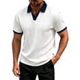 thumbnail image 3 of Polo Shirts for Men Knit Tops Lapel Collar V Neck Short Sleeve Jacquard Textured Casual Pullover Tees, 3 of 7
