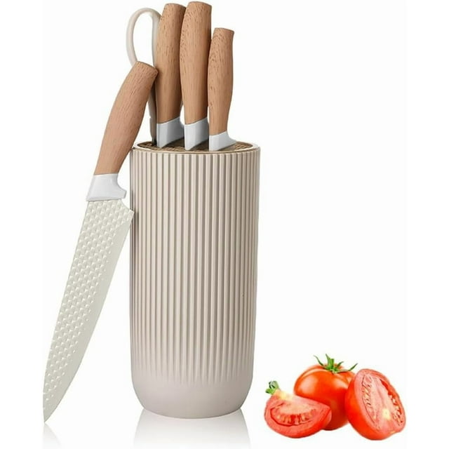 Knife Set, 6-Piece Khaki Kitchen Knife Set for Home, Anti-Rust Non-Stick Stainless Steel Sharp Chef Knife Set with Universal Knife Block for Kitchen, Ergonomical Design (Khaki)