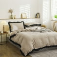thumbnail image 2 of Move Over 3 Pieces Taupe Bedding Set Solid Color Pattern Washed Microfiber King Size Black Ruffle Fringe Duvet Cover Set, 2 of 7