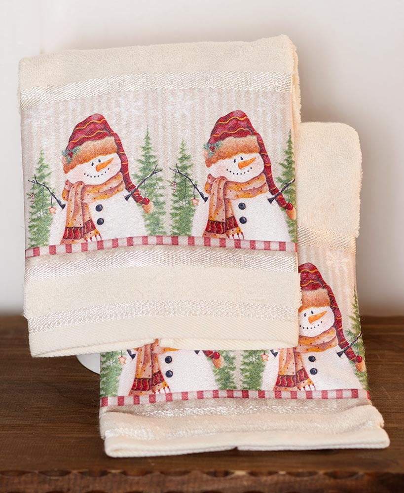 The Lakeside Collection Set of 2 Snowman Hand Towels