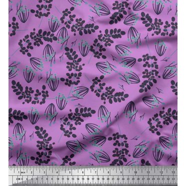 Soimoi Purple Poly Georgette Fabric Artistic Leaves Fabric Prints By Yard 52 Inch Wide