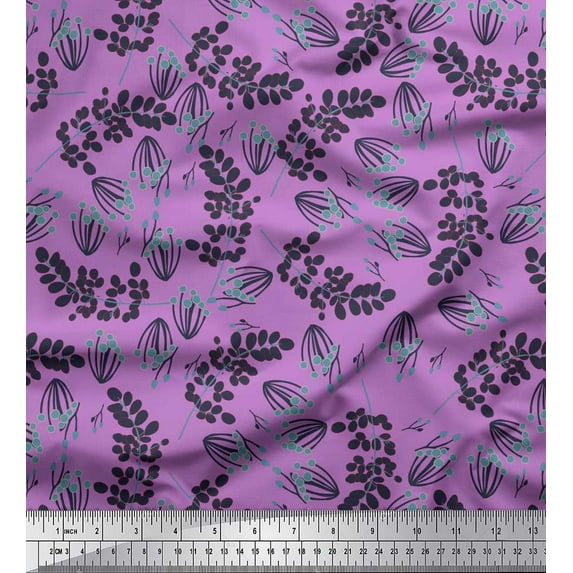 Soimoi Purple Cotton Jersey Fabric Artistic Leaves Printed Craft Fabric by the Yard 58 Inch Wide