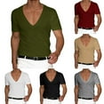 thumbnail image 4 of Fule Mens Short Sleeve T-shirt Deep V Neck Gym Muscle Fitness Bodybuilding Tee Tops, 4 of 8