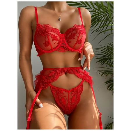 Generic New Sexy Lingerie Sexy Women s Lace Long Red Three-Point Shapewear