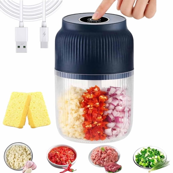 Household Electric Garlic Crusher, 400ml Mini Electric Food Chopper, Portable Mini Food Processor with 6 Blades, Wireless Electric Garlic Chopper for Ginger, Chili, Fruit, Meat, etc