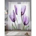 thumbnail image 5 of Purple Tulips Semi Sheer Window Curtains 96 Inches Long, Green Leaf Country Flower White Botanical Rod Pocket Voile Silky Chiffon Curtain Light Filtering Drapes for Living Room, 52"x96", 2 Panels, 5 of 9