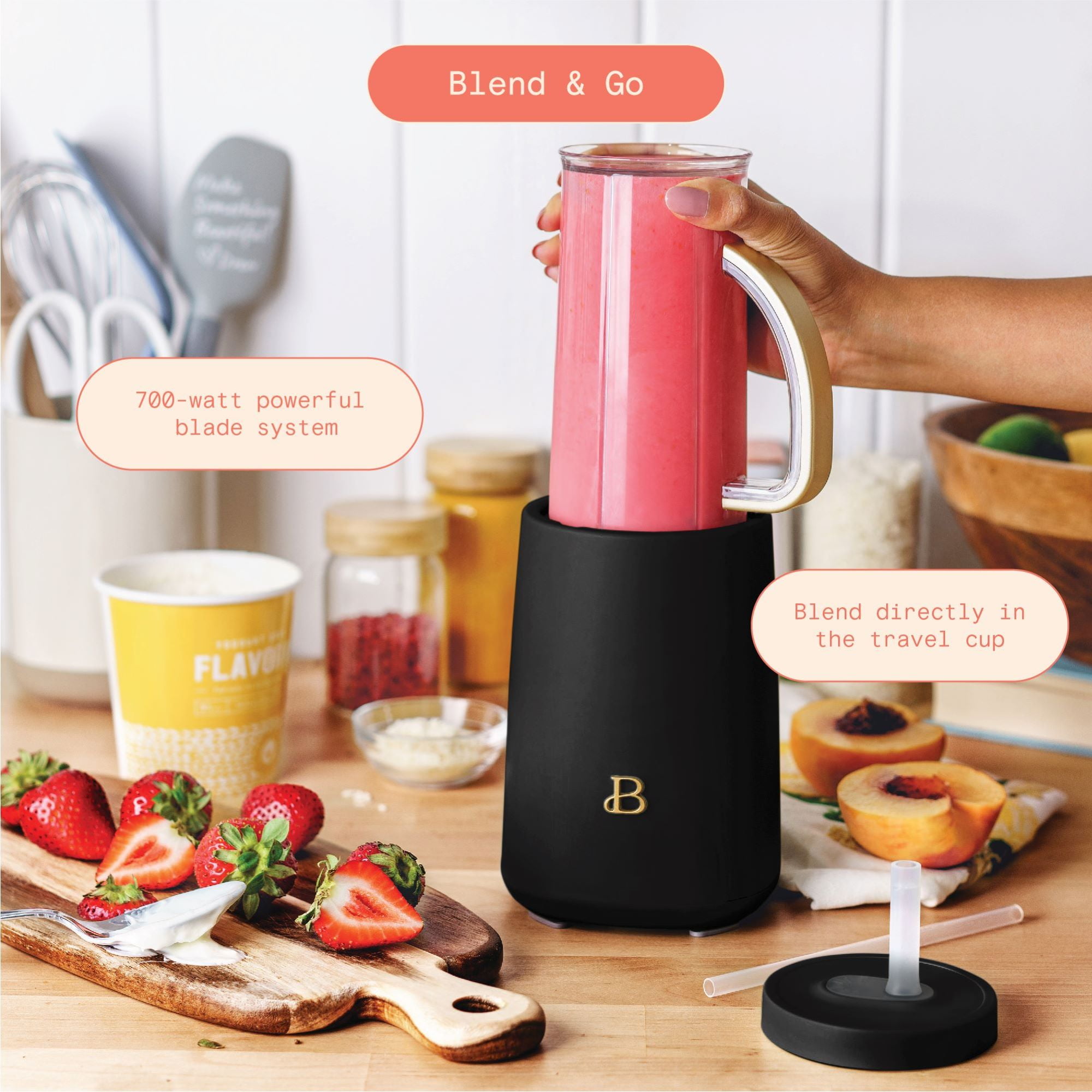 Beautiful Personal Blender Set with 12 Pieces, 240 W, Black Sesame by Drew Barrymore